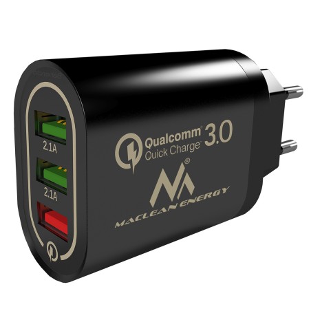 Maclean Energy QC 3.0 töltő MCE479 B - fekete Qualcomm Quick Charge 3.6-6V / 3A, 6-9V / 2A, 9-12V / 1.5A